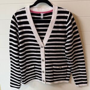 Isaac Mizrahi Black and White Striped Cardigan